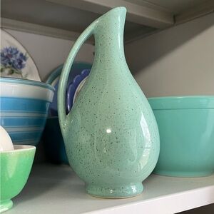 Vintage midcentury Speckled robins eggs blue Ceramic Pitcher or bud vase